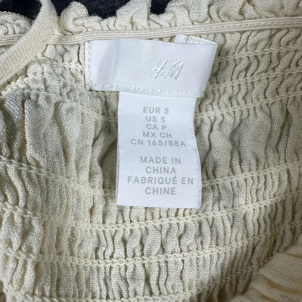H&M Smocked Linen Blend Wide Leg Jumpsuit Cream Beige Summer Minimalist Small